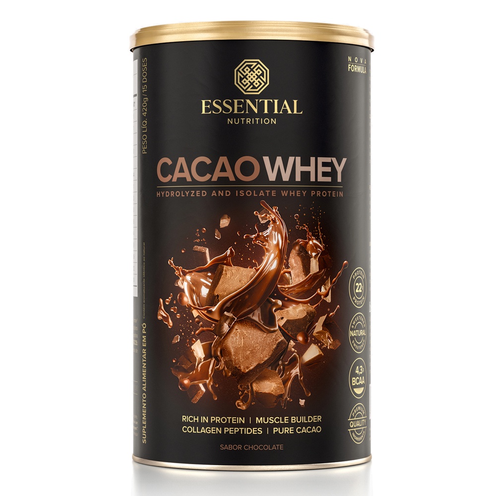 Cacao Whey Lata 420g/15ds Essential