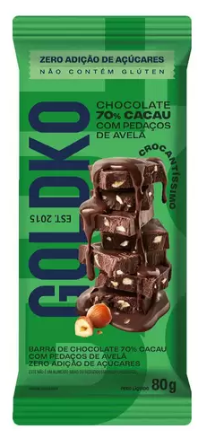 CHOC 70% CACAU AVELA ZERO GOLDKO 80G