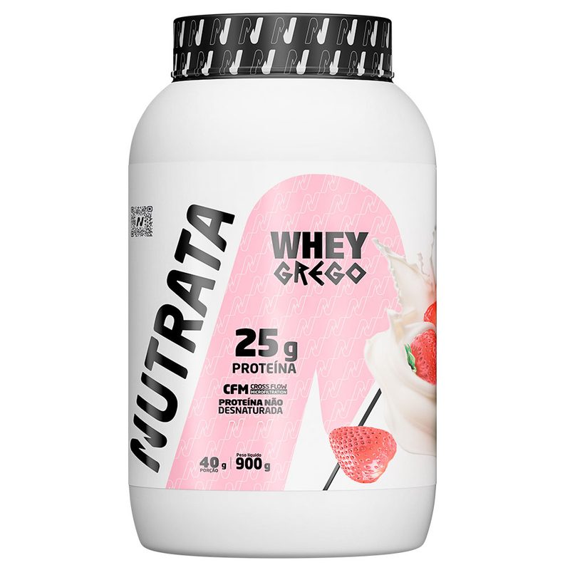 Whey Grego Nutrata 3w 900g Morango Com C