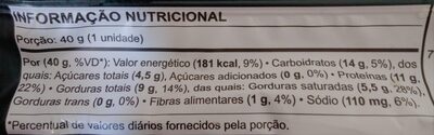 Tabela nutricional de BARRA PROTEIN NUTRATA 40G BACIO DE LATTE PISTACHE